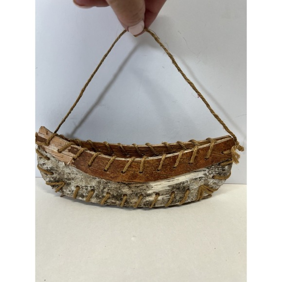 Other - Vintage Rustic Toy Birch Bark Canoe 8" Long Hand Made